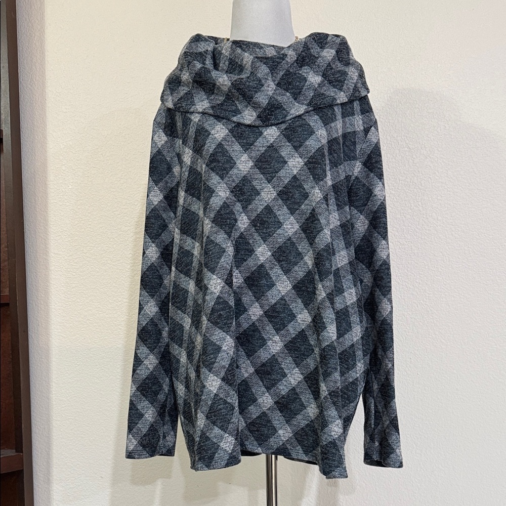 Lane Bryant Elegant Checkered Cowl Neck Sweater - Black and Gray Size 22/24 EUC